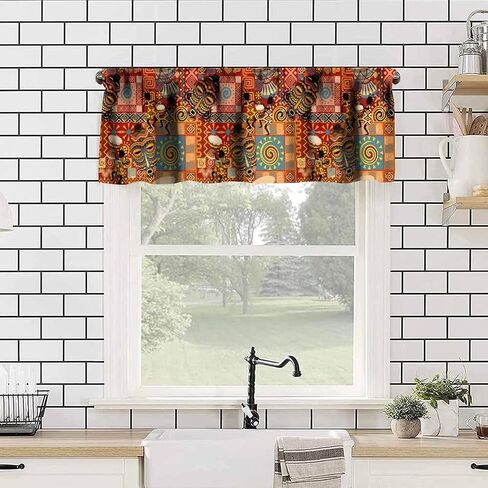 African Valance Curtain, Traditional Tribal Drum Mask Patchwork Ethnic Cultural Boho Decor Window Drapes for Kitchen Bedroom Living Room, 54x18Inch in Saudi Arabia