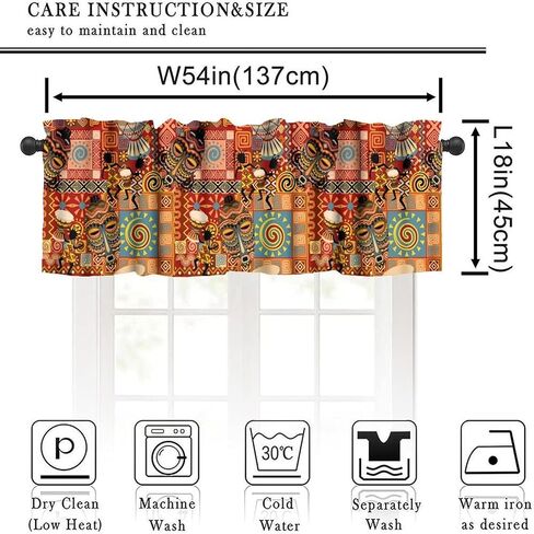 African Valance Curtain, Traditional Tribal Drum Mask Patchwork Ethnic Cultural Boho Decor Window Drapes for Kitchen Bedroom Living Room, 54x18Inch in Saudi Arabia