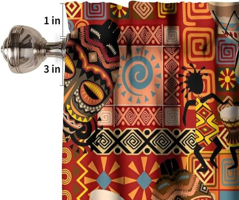 African Valance Curtain, Traditional Tribal Drum Mask Patchwork Ethnic Cultural Boho Decor Window Drapes for Kitchen Bedroom Living Room, 54x18Inch in Saudi Arabia