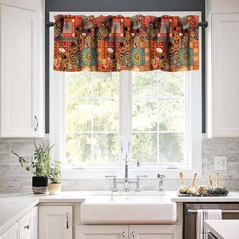 African Valance Curtain, Traditional Tribal Drum Mask Patchwork Ethnic Cultural Boho Decor Window Drapes for Kitchen Bedroom Living Room, 54x18Inch in Saudi Arabia