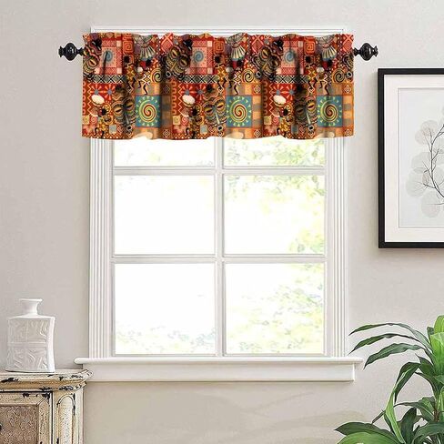 African Valance Curtain, Traditional Tribal Drum Mask Patchwork Ethnic Cultural Boho Decor Window Drapes for Kitchen Bedroom Living Room, 54x18Inch in Saudi Arabia