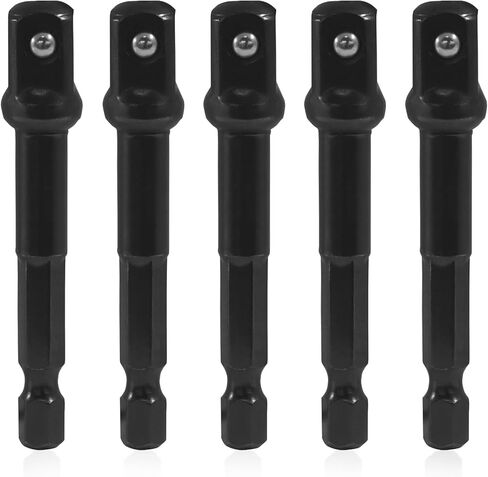 5pcs 3/8 Impact Socket Adapter Kit, 1/4 Inch to 3/8 Inch Adapter, Black Steel Impact Drill Adapter with Impact Extension, Drill Bit Extension for Automotive DIY and Power Tools（3/8 * 50mm） in Kuwait