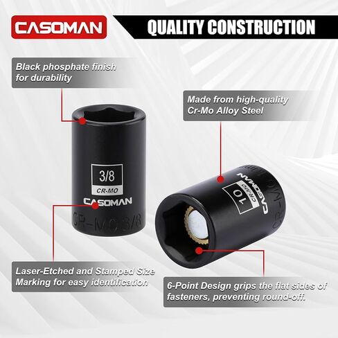 CASOMAN 30PCS 1/4" Drive Magnetic Shallow Impact Socket Set, 6 Point, CR-MO, SAE & Metric, Include Extension Bars, Socket & Hex shank Adapters, Universal Joint in Saudi Arabia