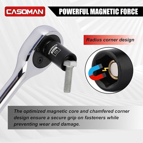 CASOMAN 30PCS 1/4" Drive Magnetic Shallow Impact Socket Set, 6 Point, CR-MO, SAE & Metric, Include Extension Bars, Socket & Hex shank Adapters, Universal Joint in Saudi Arabia