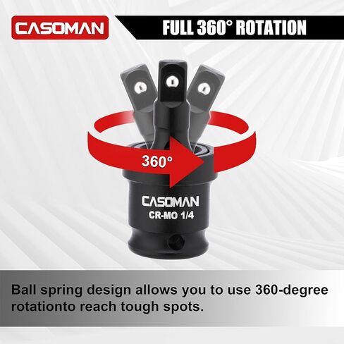 CASOMAN 30PCS 1/4" Drive Magnetic Shallow Impact Socket Set, 6 Point, CR-MO, SAE & Metric, Include Extension Bars, Socket & Hex shank Adapters, Universal Joint in Saudi Arabia