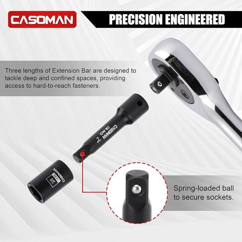 CASOMAN 30PCS 1/4" Drive Magnetic Shallow Impact Socket Set, 6 Point, CR-MO, SAE & Metric, Include Extension Bars, Socket & Hex shank Adapters, Universal Joint in Saudi Arabia
