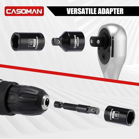 CASOMAN 30PCS 1/4" Drive Magnetic Shallow Impact Socket Set, 6 Point, CR-MO, SAE & Metric, Include Extension Bars, Socket & Hex shank Adapters, Universal Joint in Saudi Arabia
