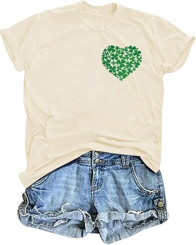 قمصان يوم القديس باتريك للنساء Lucky Irish Shamrock Clover مطرزة برسومات تي شيرت كاجوال بأكمام قصيرة in Saudi Arabia