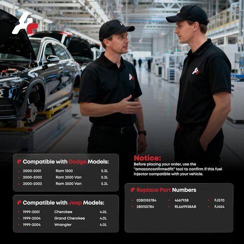 Set of 6 Fuel Injectors, 4 Holes Compatible with 1999-2004 Jeep Cherokee Grand Cherokee Wrangler 4.0L, 2000-2003 Dodge Ram 1500 2500 3500 Van 5.2L, Replace Part 0280155784 in Kuwait