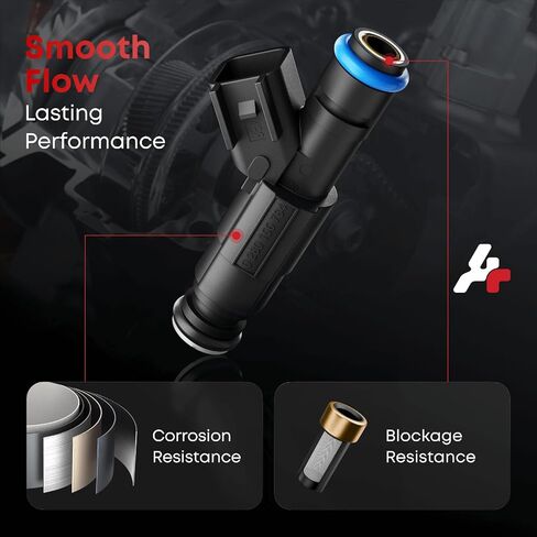 Set of 6 Fuel Injectors, 4 Holes Compatible with 1999-2004 Jeep Cherokee Grand Cherokee Wrangler 4.0L, 2000-2003 Dodge Ram 1500 2500 3500 Van 5.2L, Replace Part 0280155784 in Kuwait