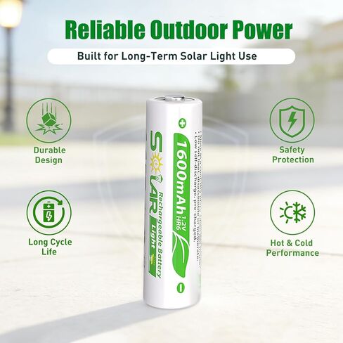 بطاريات AA قابلة لإعادة الشحن للأضواء الشمسية، NiMH 1.2V 1600mAh، مشحونة مسبقًا منخفضة التفريغ الذاتي، 16 حزمة بديلة للحديقة الخارجية، المسار، سطح السفينة/السياج وأضواء سلسلة الطاقة الشمسية in Kuwait