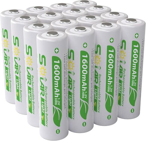 بطاريات AA قابلة لإعادة الشحن للأضواء الشمسية، NiMH 1.2V 1600mAh، مشحونة مسبقًا منخفضة التفريغ الذاتي، 16 حزمة بديلة للحديقة الخارجية، المسار، سطح السفينة/السياج وأضواء سلسلة الطاقة الشمسية in Kuwait