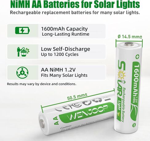 بطاريات AA قابلة لإعادة الشحن للأضواء الشمسية، NiMH 1.2V 1600mAh، مشحونة مسبقًا منخفضة التفريغ الذاتي، 16 حزمة بديلة للحديقة الخارجية، المسار، سطح السفينة/السياج وأضواء سلسلة الطاقة الشمسية in Kuwait