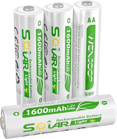 بطاريات AA قابلة لإعادة الشحن للأضواء الشمسية، NiMH 1.2V 1600mAh، مشحونة مسبقًا منخفضة التفريغ الذاتي، 16 حزمة بديلة للحديقة الخارجية، المسار، سطح السفينة/السياج وأضواء سلسلة الطاقة الشمسية in Kuwait