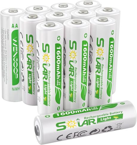 بطاريات AA قابلة لإعادة الشحن للأضواء الشمسية، NiMH 1.2V 1600mAh، مشحونة مسبقًا منخفضة التفريغ الذاتي، 16 حزمة بديلة للحديقة الخارجية، المسار، سطح السفينة/السياج وأضواء سلسلة الطاقة الشمسية in Kuwait