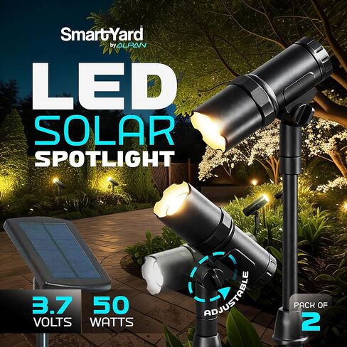 Outdoor Solar Spotlight, 2 Pack with 15" Panel - Waterproof LED, Easy to Install, Adjustable Height Outdoor Solar Lights for Yard, Garden, Patio, Trees - Solar Landscape Lights & Accent in Kuwait