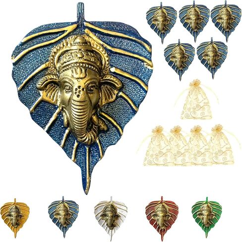 LOVENSPIRE Metal Leaf Ganesha Diwali Decor Wall Hanging for Home & Office Housewarming Return Gift Pooja Favor Ganesha Decorative Wall Hanging Showpiece Pack of 1/2/5/25 Pcs in Kuwait