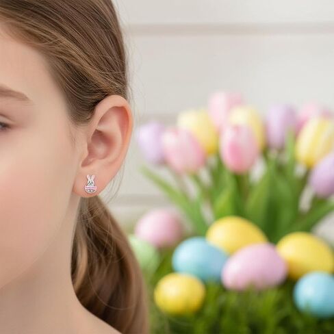 ICYROSE 925 Sterling Silver pink purple Easter Bunny in Egg Stud Earrings 45842 in Saudi Arabia