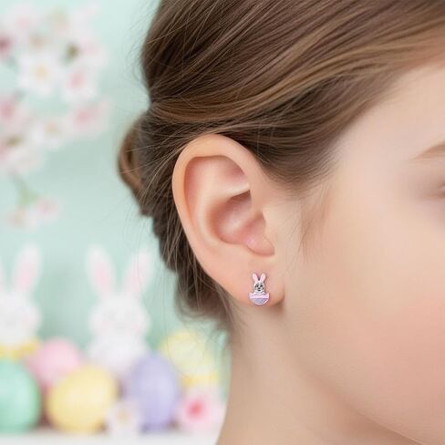 ICYROSE 925 Sterling Silver pink purple Easter Bunny in Egg Stud Earrings 45842 in Saudi Arabia