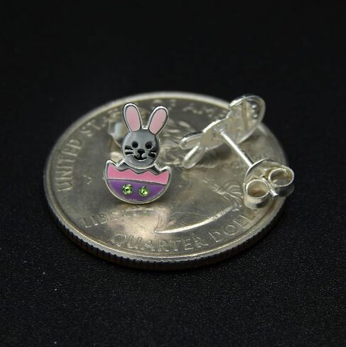ICYROSE 925 Sterling Silver pink purple Easter Bunny in Egg Stud Earrings 45842 in Saudi Arabia