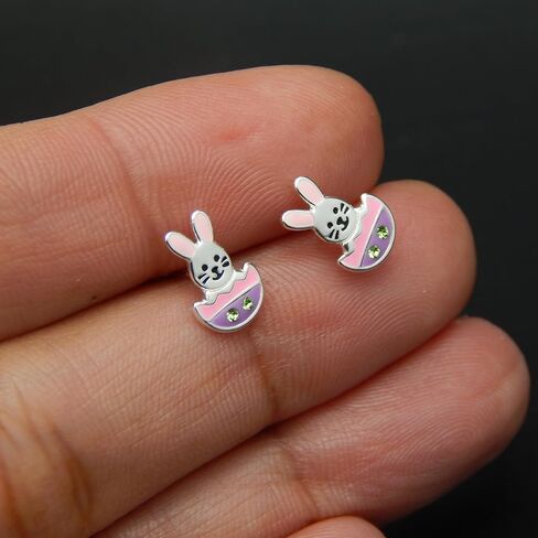 ICYROSE 925 Sterling Silver pink purple Easter Bunny in Egg Stud Earrings 45842 in Saudi Arabia
