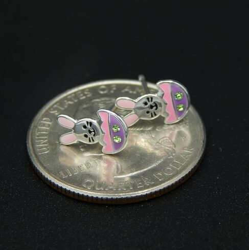 ICYROSE 925 Sterling Silver pink purple Easter Bunny in Egg Stud Earrings 45842 in Saudi Arabia