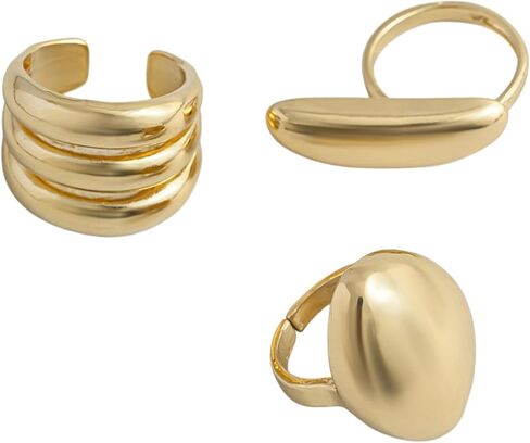 Vintage Irregular Ring Set Chunky Stackable Statement Ring Set Gold Silver Adjustable Ring Set Bohemian Geometry Smooth Open Lava Ring Jewelry for Women in Kuwait