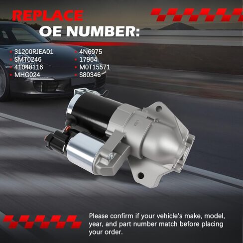 Starter Motor 17964 3.5L Fit for Pilot 2006-2008 for Ridgeline 2006-2008 Car Engine Part Start Motor 12V 1.6KW 9T Replace 41048116 MHG024 4N6975 in Saudi Arabia