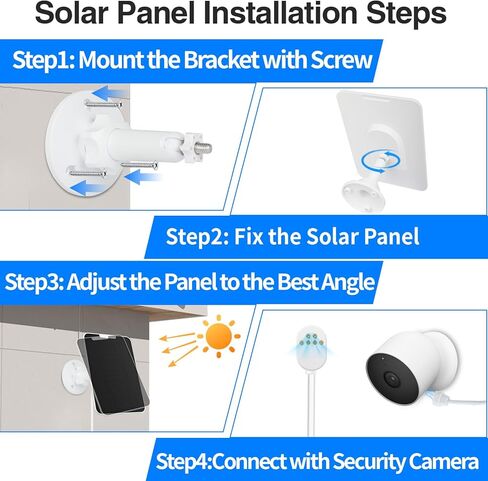 لوحة شمسية لإصدار البطارية الخارجية لكاميرا Google Nest، شاحن طاقة شمسية مقاوم للماء بقدرة 4 وات IP66 مع كابل بطول 13 قدمًا، حامل قابل للتعديل 360 درجة لكاميرا Nest Cam الداخلية/الخارجية (حزمة من قطعتين) in Kuwait