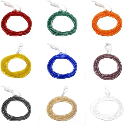 Nine Pack of Traditional Waist Beads, Glossy or Frosted Rainbow Colors, 42 Inches, Cotton Tie-On String in Kuwait