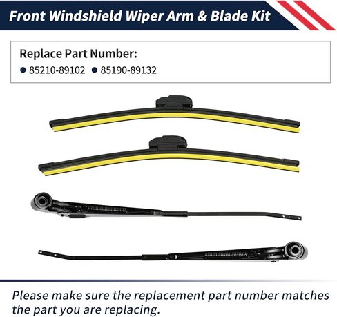 زوج واحد من ذراع ممسحة الزجاج الأمامي ومجموعة شفرات 17 بوصة متوافقة مع Toyota 4Runner / Pickup 1984 1985 1986 1987 1988 1989، استبدال 85210-89102 85190-89132 in Saudi Arabia
