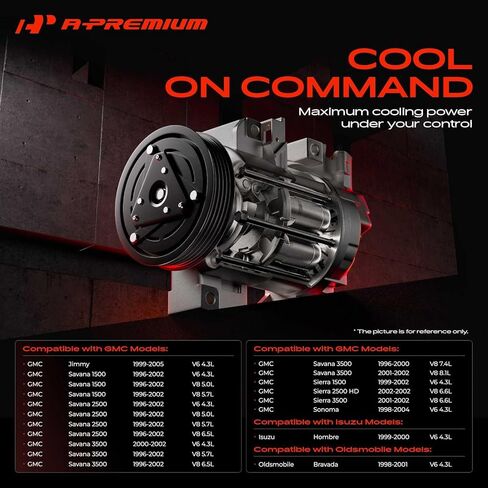 A-Premium Air Conditioner AC Compressor with Clutch Compatible with Chevrolet Silverado 1500 2500 HD 3500, Express, Blazer, S10 & GMC Sierra, Savana, Jimmy, Sonoma & Isuzu Hombre & Oldsmobile Bravada in Saudi Arabia