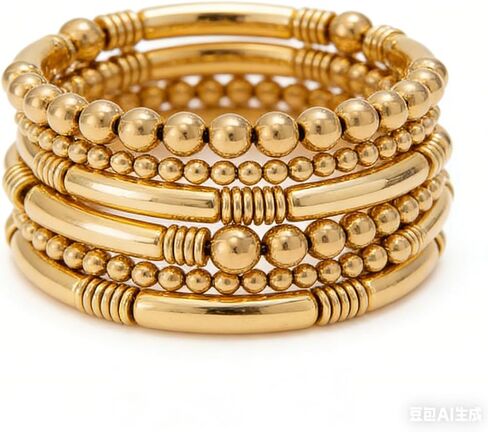 5Pcs Gold Bead Bracelets Set for Women,14K Gold Plated Stackable Bead Ball Bracelets Set,Adjustable Chunky Bangles Bracelets,Boho Stretch Bead Ball Bracelet for Women in Kuwait