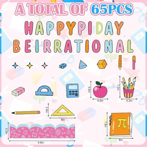 AnyDesign 65 قطعة Happy Pi Day لوحة الإعلانات الديكور Math Pi رمز Be غير عقلاني قطع الورق مع 150 قطعة من نقاط الصمغ لديكور جدار الفصل الدراسي in Saudi Arabia