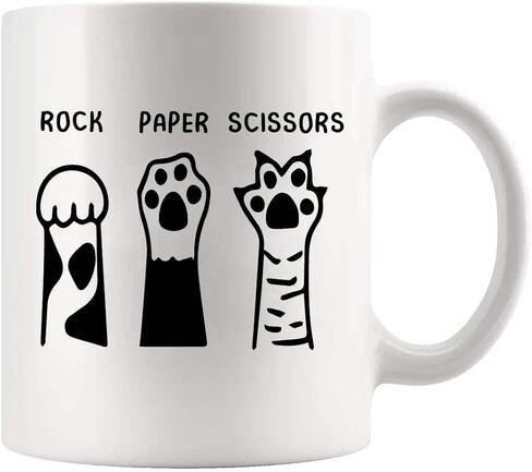 Rock Paper Scissors Cat Gifts for Cat Lover Girlfriend Boyfriend Sister Brother Friend Cat Owner Cat Mom Dad Cat Paw Ceramic Mug (White, 11 oz) in Kuwait