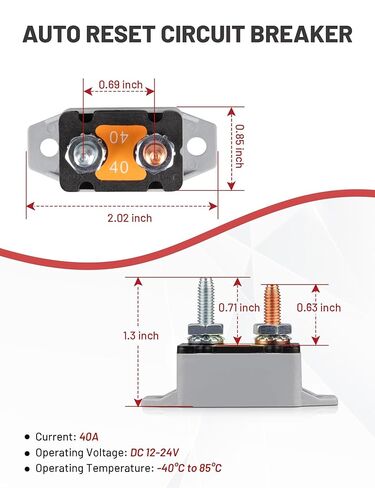 RED WOLF 40Amp Automatic Reset Circuit Breaker with Cover, DC 12V-24V Nylon Insulated & Anti-Rust Stud Type for Automotive Truck Camper RVs Solar Battery Chargers 1pcs in Saudi Arabia