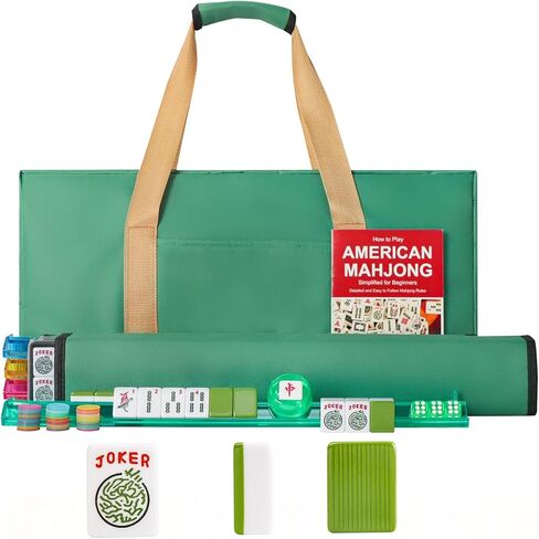 American Mahjong Game Set, 166 Light Green Tiles, 4 All-in-One Transparent Racks/Pushers, Complete Mahjong Tile Set, Light Blue Carrying Bag in Kuwait