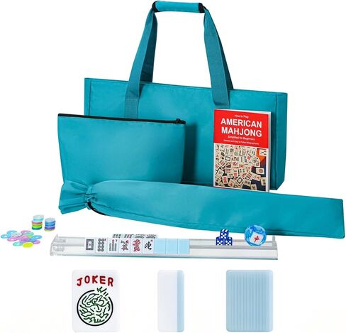 American Mahjong Game Set, 166 Light Green Tiles, 4 All-in-One Color Rack/Pushers, Complete Mahongg Tile Set, Light Green Carrying Bag in Kuwait