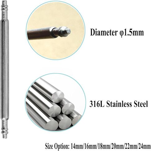 14mm 16mm 18mm 20mm 22mm 24mm Spring Bars, Watch Pins φ1.5mm Diameter 10pcs Stainless Steel Watchband Pins for Wristwatch Straps in Saudi Arabia