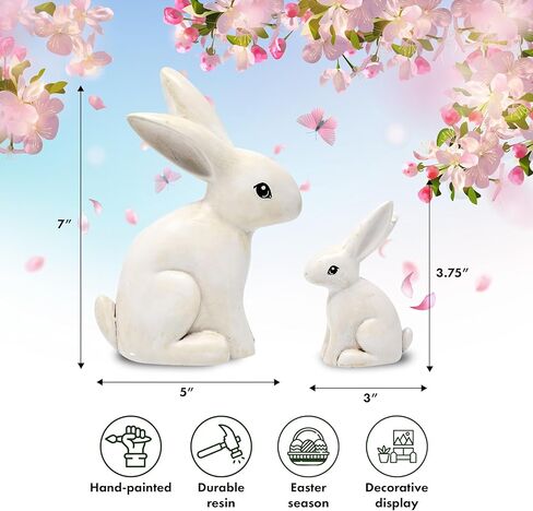 مجموعة تماثيل أرنب من Gift Boutique مكونة من 2 - ديكورات أرنب بيضاء ريفية لطاولة عيد الفصح والربيع والمزرعة وديكور المنزل in Saudi Arabia