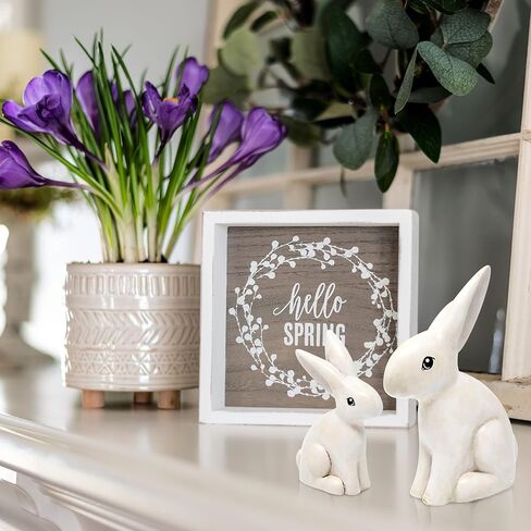 مجموعة تماثيل أرنب من Gift Boutique مكونة من 2 - ديكورات أرنب بيضاء ريفية لطاولة عيد الفصح والربيع والمزرعة وديكور المنزل in Saudi Arabia