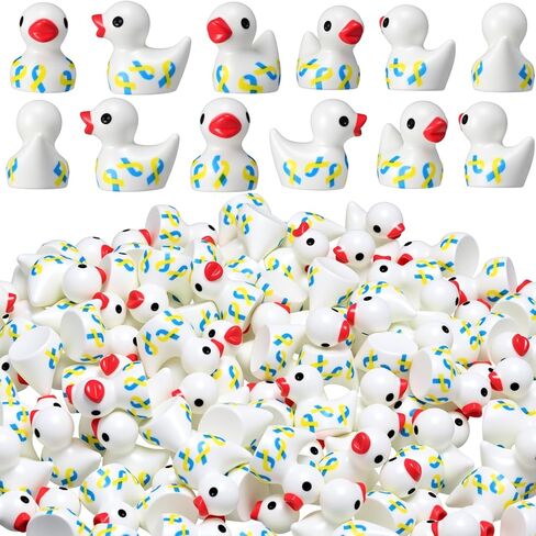 Realspring 100 Pcs Down Syndrome Awareness Ducks Bulk Blue Yellow Ribbon Mini Resin Duck Figures for World Down Syndrome Day School Publicity Charity Events Supplies Men Women Gifts Bag Filling in Saudi Arabia
