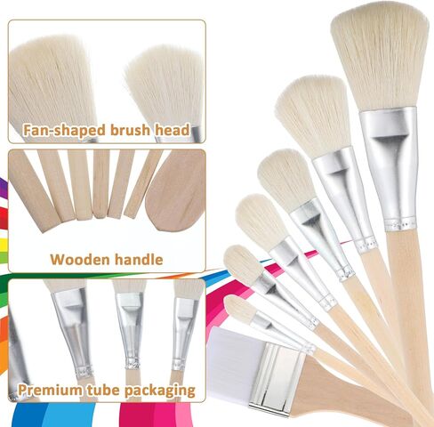 7 Pcs Mop Brush For Acrylic Painting, Gilding Brush Set Pottery Glazing Brushes Versatile Goat Hair Blending Mop Brushes For Acrylic Gouache Watercolor Foil Painting And Gold Leaf Sheets,Face Body Art in Saudi Arabia