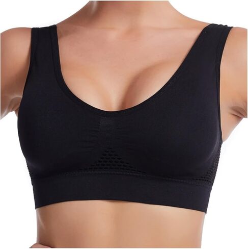 Seamless Sports Bra Plus Size 6XL, Medium Support Wire-Free Workout Bra with Mesh, Soft Padded Yoga Top for Large Bust in Kuwait