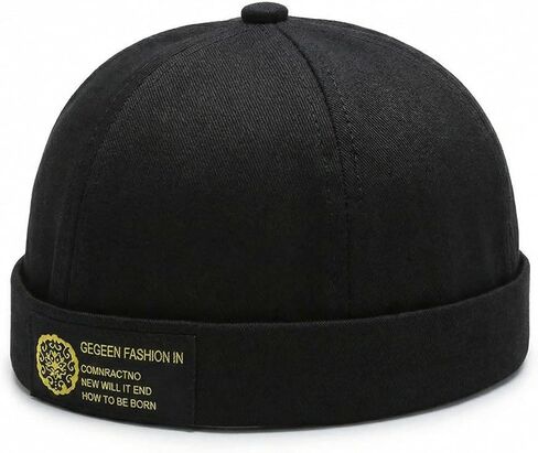 Brimless Hats for Men, Low-Profile Black Cuff Beanie with Rolled Edge, Soft Cotton Fabric Feel, One Size Casual Cap for Travel, Work, and Daily Wear, 1 Piece in Saudi Arabia