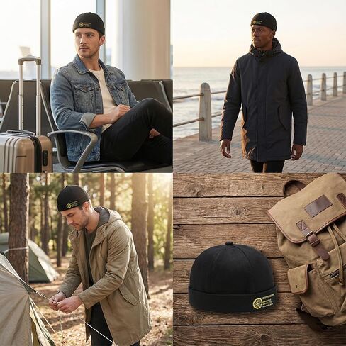 Brimless Hats for Men, Low-Profile Black Cuff Beanie with Rolled Edge, Soft Cotton Fabric Feel, One Size Casual Cap for Travel, Work, and Daily Wear, 1 Piece in Saudi Arabia