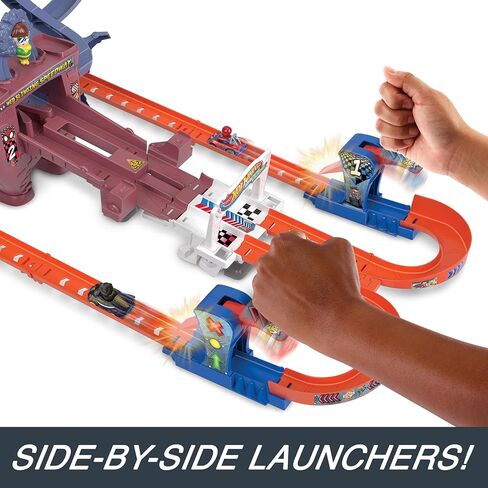 Hot Wheels Toy Car Track Set, RacerVerse Spider-Man’s Web-Slinging Speedway, Competitive Race with 2 Die-Cast Vehicles: Spider-Man & Black Panther in Saudi Arabia
