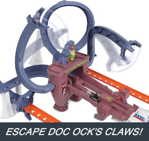 Hot Wheels Toy Car Track Set, RacerVerse Spider-Man’s Web-Slinging Speedway, Competitive Race with 2 Die-Cast Vehicles: Spider-Man & Black Panther in Saudi Arabia