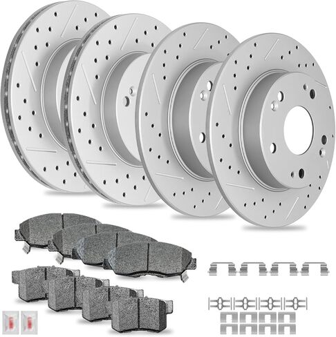 Disc Brake Kits with Pads and Rotors Front & Rear Drilled Slotted Vented Rotor for 2006 2007 2008 Honda Civic Ex w/ 4 Wheel Disc Brakes in Kuwait