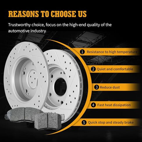 Disc Brake Kits with Pads and Rotors Front & Rear Drilled Slotted Vented Rotor for 2006 2007 2008 Honda Civic Ex w/ 4 Wheel Disc Brakes in Kuwait